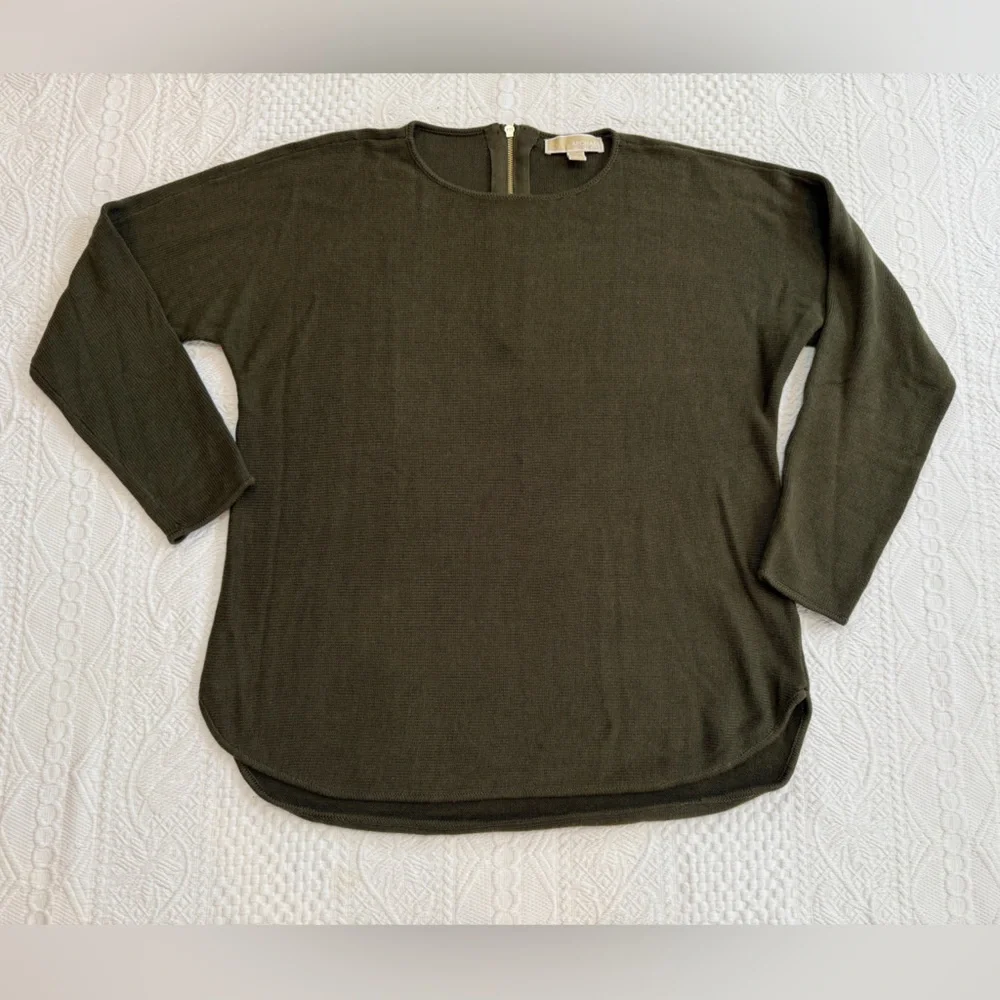 Michael Kors Olive Green Zipper Back Tunic Sweater Women’s Size Large